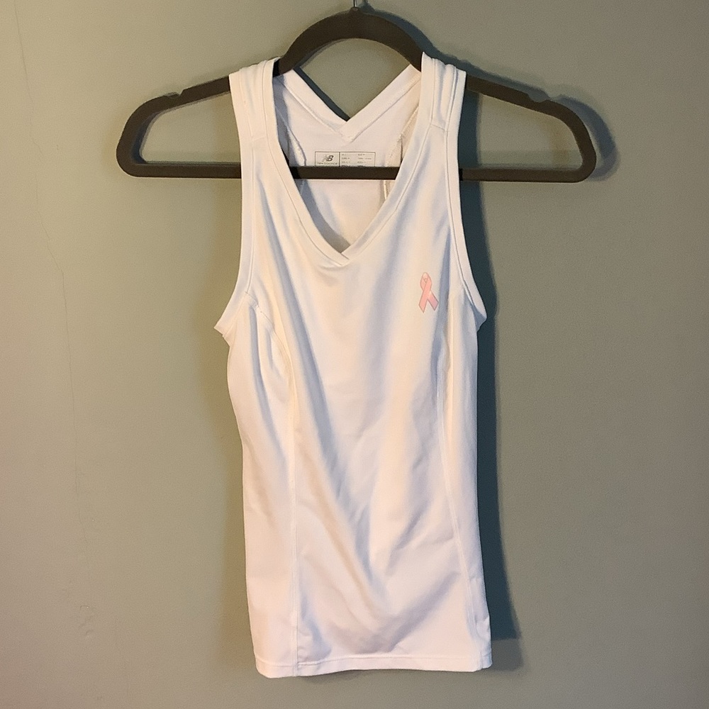 New Balance White Breast Cancer Awareness Workout top